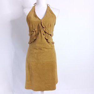 Womens Suede Dress sz 42 Made In Italy Halter Ruffle Open-Back Mini